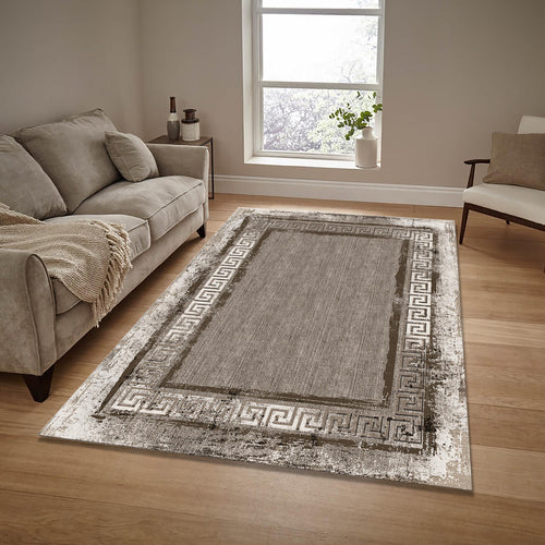Vintage Turkish Rug, Greek Key Border, Boho Chic Home Decor