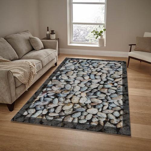 Pebble Stone Print Rug: Modern Hallway, Living Room Decor