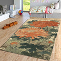 Floral Area Rug: Orange Blossom Abstract Design, Non-Slip