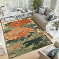 Floral Area Rug: Orange Blossom Abstract Design, Non-Slip