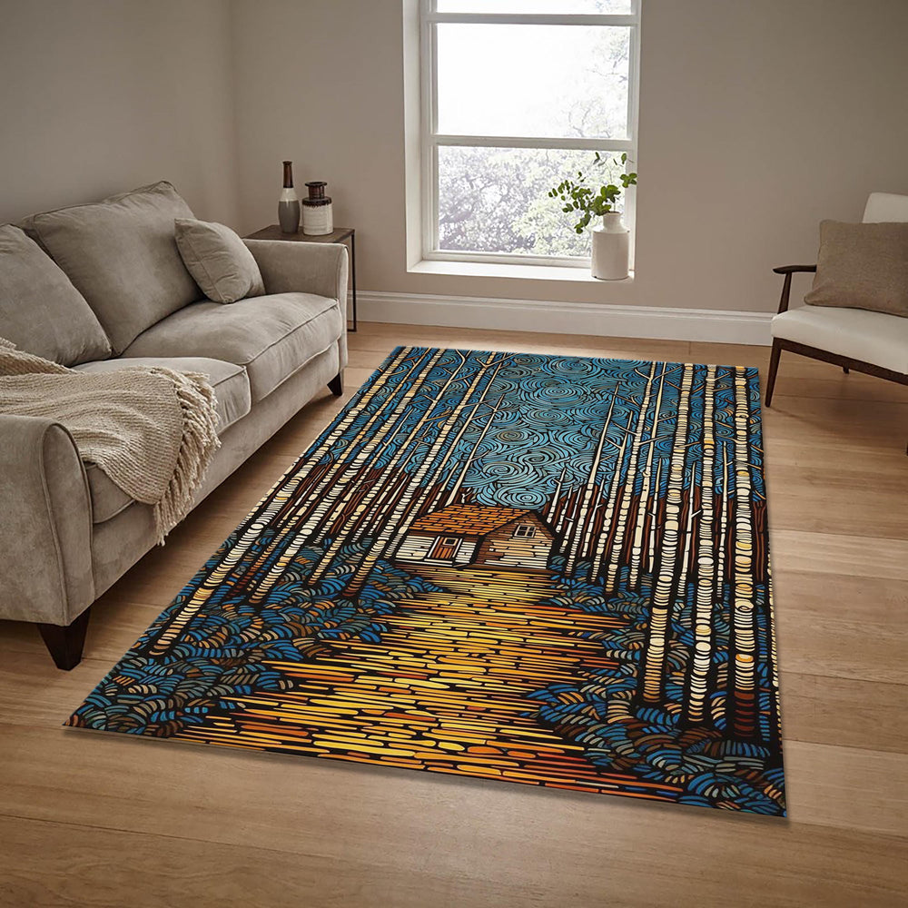 Cabin in Woods Area Rug: Abstract Art, Non-Slip Design
