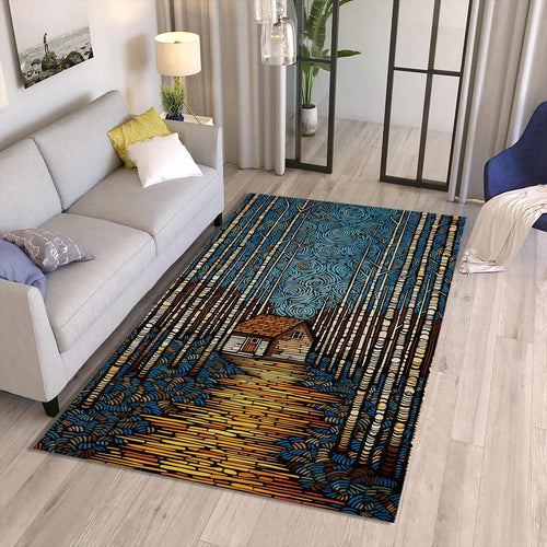 Cabin in Woods Area Rug: Abstract Art, Non-Slip Design