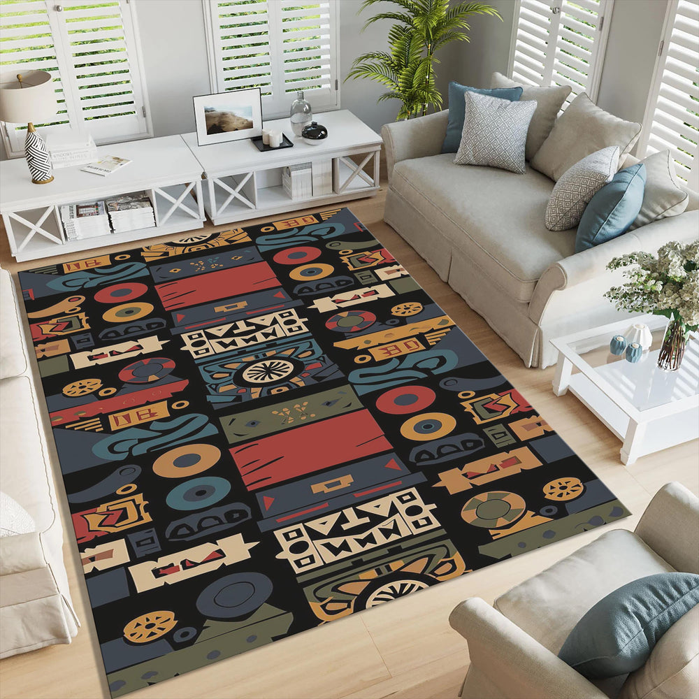 Safari Area Rug: Ethnic Tribal Floor Art, Anti-Slip Rug