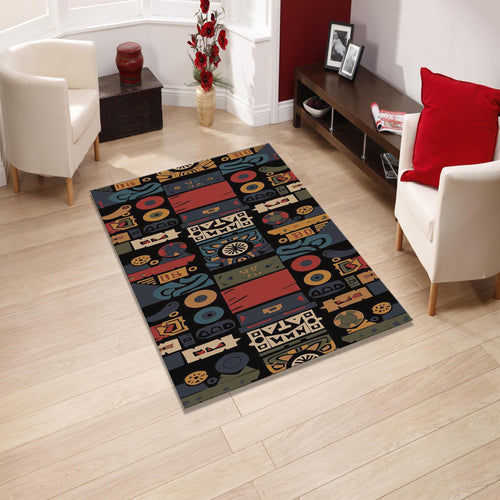 Safari Area Rug: Ethnic Tribal Floor Art, Anti-Slip Rug