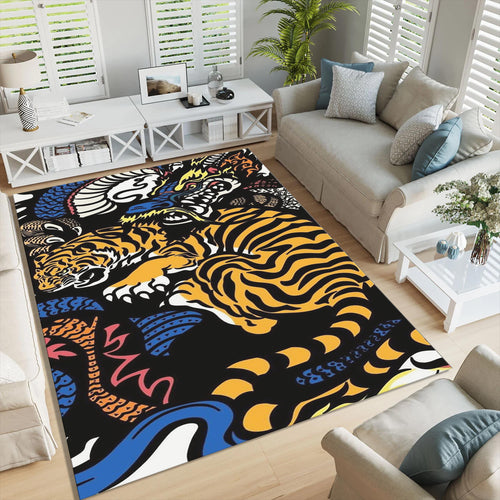 Tiger & Dragon Area Rug: Gothic Animal Print Carpet