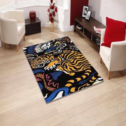 Tiger & Dragon Area Rug: Gothic Animal Print Carpet