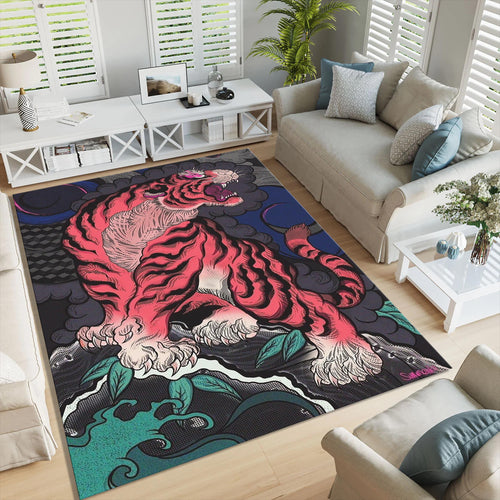 Pink Tiger Area Rug: Gothic Animal Carpet for Living Room