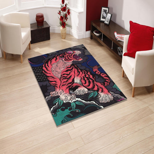 Pink Tiger Area Rug: Gothic Animal Carpet for Living Room