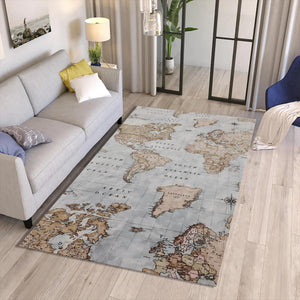 Old World Map Rug: Rustic Compass Design