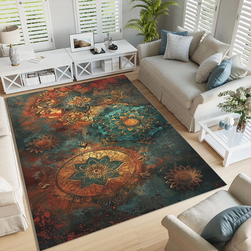 Mystic Mandala Rug, Boho Home Decor, Washable Area Rug