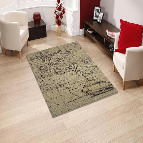 Old World Map Area Rug Rustic Compass Vintage Living Room Carpet