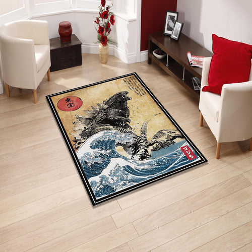 Godzilla Rug Retro Japanese Ukiyo-e Living Room Carpet Washable