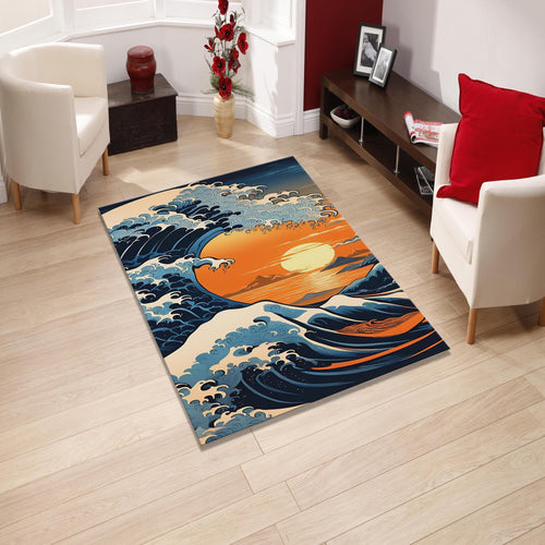 The Great Wave Area Rug Hokusai Japanese Art Living Room Carpet