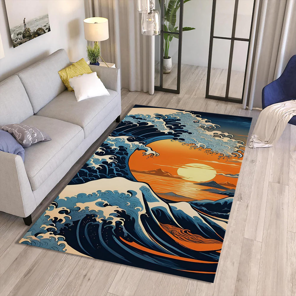 The Great Wave Area Rug Hokusai Japanese Art Living Room Carpet