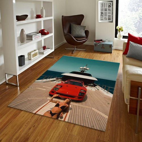Ferrari F1 Rug, Vintage Ferrari F40 Rug: Sports Car Decor