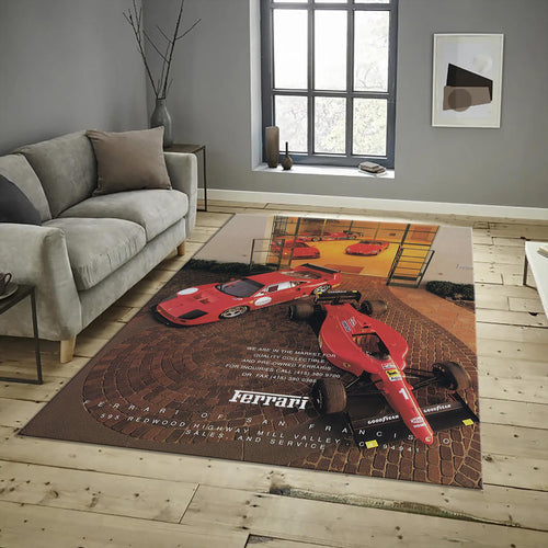 Ferrari F1 Rug, Vintage Ferrari Car Rug