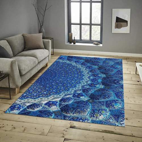 Personalized Blue Pattern Rug, Custom Design, Anti-Allergy