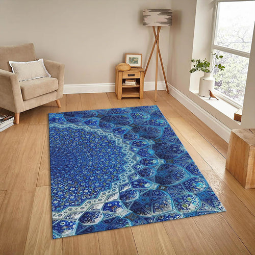 Personalized Blue Pattern Rug, Custom Design, Anti-Allergy