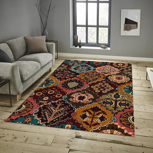 Personalized Area Rug, Colorful Floral Medallion Design