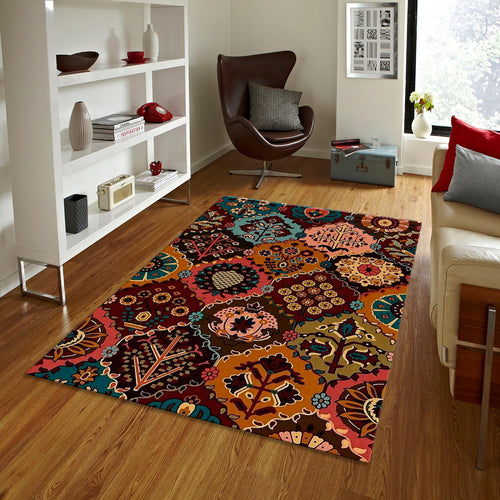 Personalized Area Rug, Colorful Floral Medallion Design