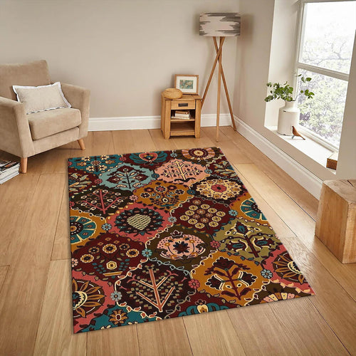 Personalized Area Rug, Colorful Floral Medallion Design