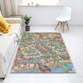 Colorful Town Play Mat, Kids Room Rug, Washable Nursery Decor