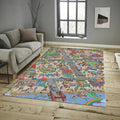 Colorful Town Play Mat, Kids Room Rug, Washable Nursery Decor
