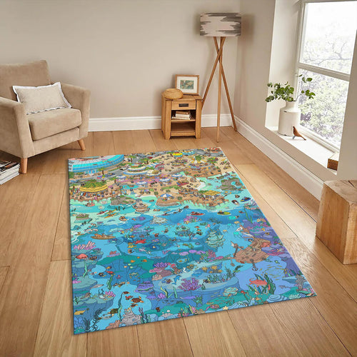 Colorful Town Play Mat, Washable Kids Rug, Nursery Decor