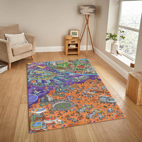 Playground Kids Rug, Colorful Town Design, Washable Nursery Decor