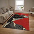 Animal Print Area Rug: Red Kilim Hokusai Style, Bohemian Decor