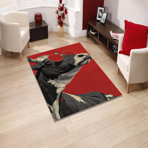 Animal Print Area Rug: Red Kilim Hokusai Style, Bohemian Decor