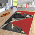 Animal Print Area Rug: Red Kilim Hokusai Style, Bohemian Decor