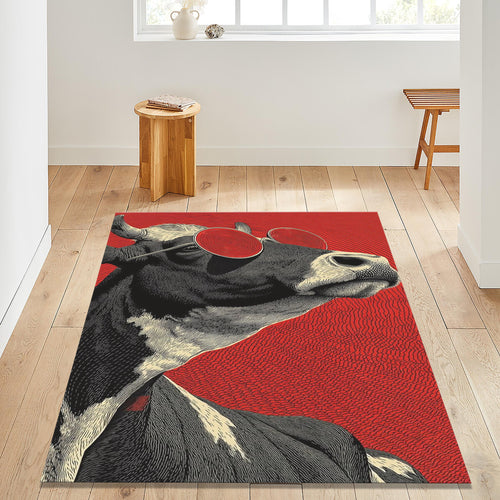 Animal Print Area Rug: Red Kilim Hokusai Style, Bohemian Decor