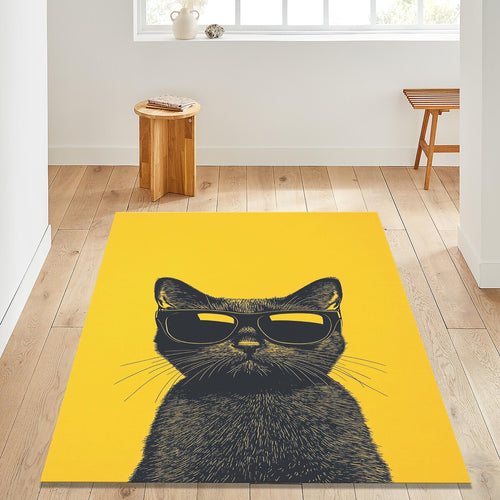 Cat Print Area Rug: Bohemian Yellow Decor, Tufted Living Room Rug