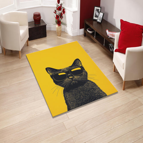 Cat Print Area Rug: Bohemian Yellow Decor, Tufted Living Room Rug