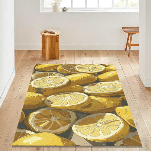 Lemon Pattern Kitchen Rug: Abstract Yellow Modern Saloon Rug