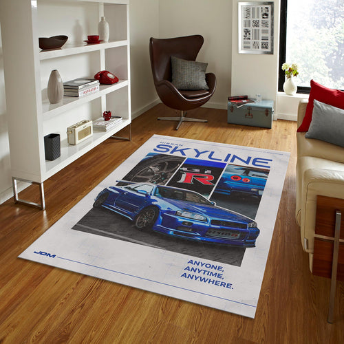 Nissan Skyline R34 Rug, Retro JDM Car Print
