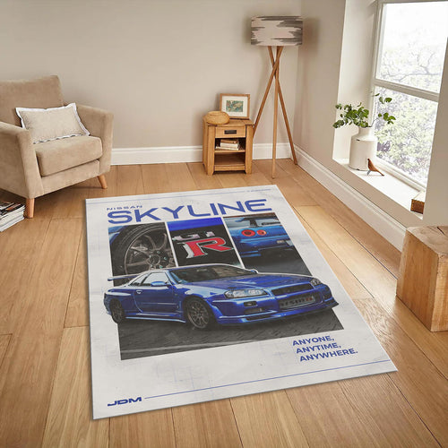 Nissan Skyline R34 Rug, Retro JDM Car Print