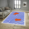 Blue Wave Area Rug, Modern Abstract Design, Custom Size
