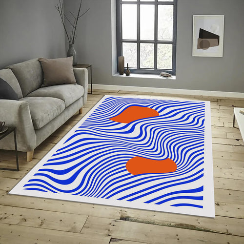 Blue Wave Area Rug, Modern Abstract Design, Custom Size