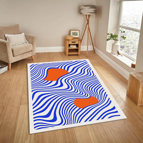 Blue Wave Area Rug, Modern Abstract Design, Custom Size