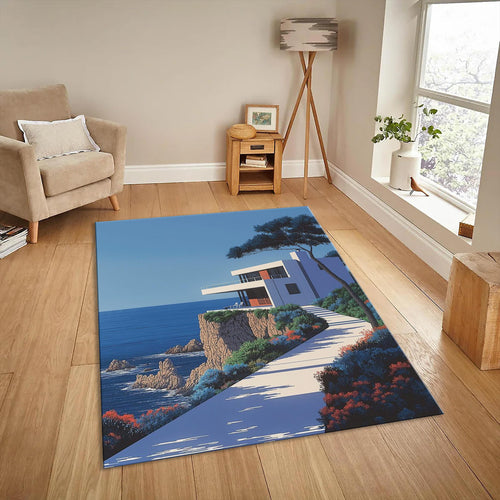 Coastal Cliff House Rug, Modern Home Decor, Personalized Rug