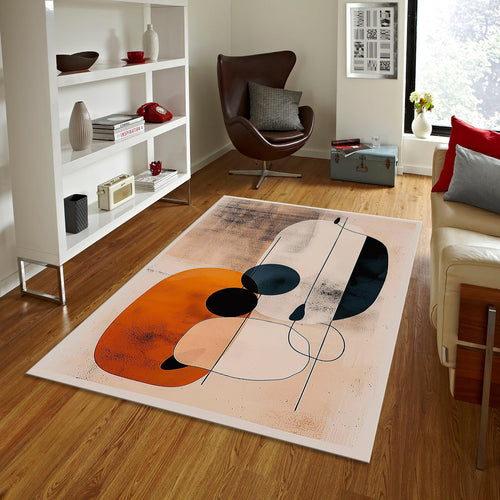 Orange Abstract Area Rug, Modern Art Decor