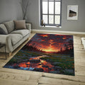 Nature Landscape Rug, Sunset Mountain River, Personalized Area