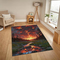 Nature Landscape Rug, Sunset Mountain River, Personalized Area