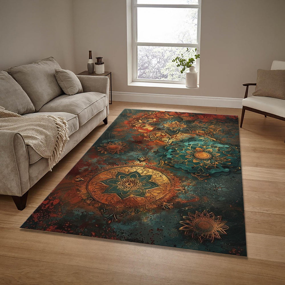 Mystic Mandala Rug, Boho Home Decor, Washable Area Rug