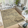 Old World Map Area Rug Rustic Compass Vintage Living Room Carpet