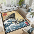 Godzilla Rug Retro Japanese Ukiyo-e Living Room Carpet Washable