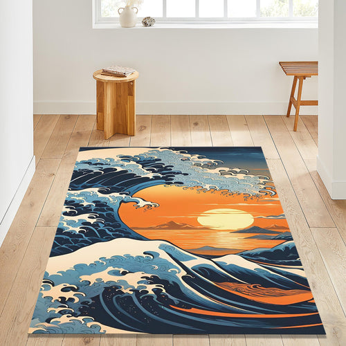 The Great Wave Area Rug Hokusai Japanese Art Living Room Carpet
