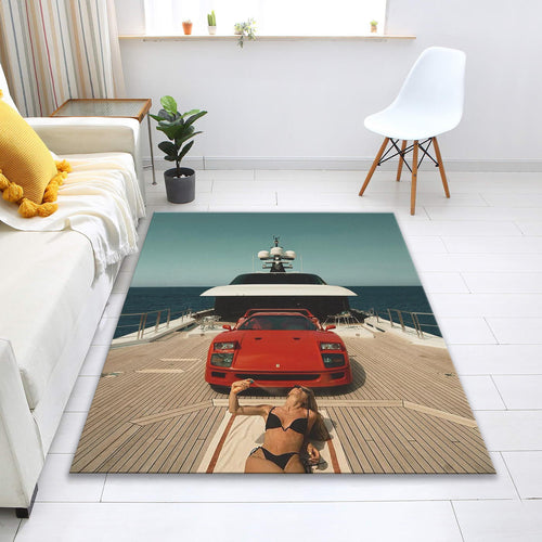 Ferrari F1 Rug, Vintage Ferrari F40 Rug: Sports Car Decor